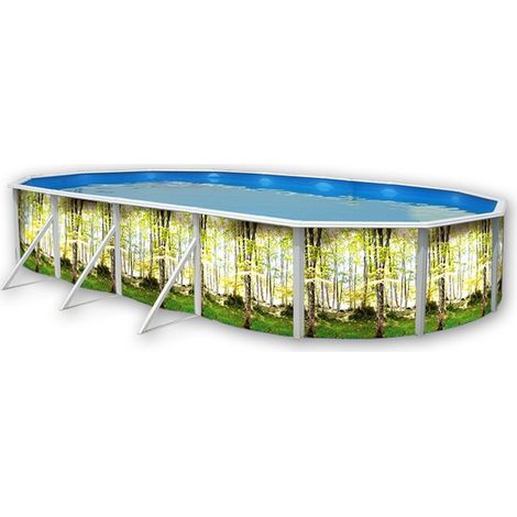 Kit piscine hors-sol acier Toi BOSQUE ovale 7.30 x 3.66 x 1.20m décor bosquet (1/4)