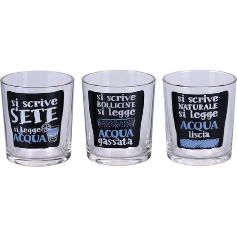 TRIS DI BICCHIERI IN VETRO DA 270 ML SI SCRIVE E SI LEGGE
