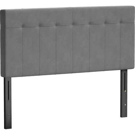 Tête de lit réglable en hauteur (3 positions), pieds en métal, aspect velours, pour chambre à coucher, 140 x 10 x 106/116/126 cm, gris (1/5)