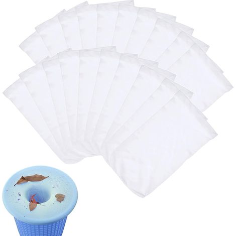 Lot de 20 Chaussette Skimmer Piscine, Filtre Réutilisable pour Panier, Prefiltre Skimmer Nylon Élastique pour Capte Débris Feuilles Saleté Insectes Sable, Blanc (1/5)