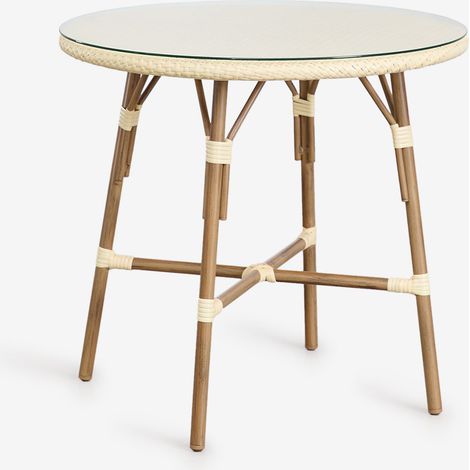 SKLUM Runder Gartentisch Ø80 cm aus Aluminium und synthetischem Rattan Brielle Bistro Creme-Beige                                  