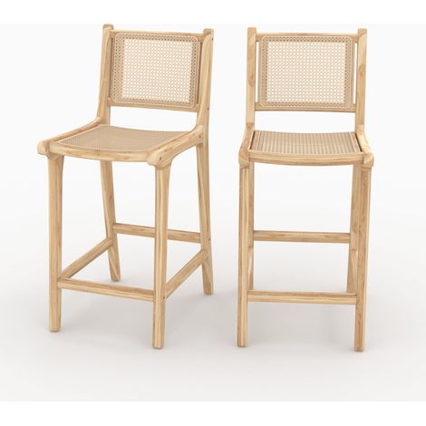 Set de 2 sillas para isla central en teca y rejilla de ratán 66,5 cm - Kyla