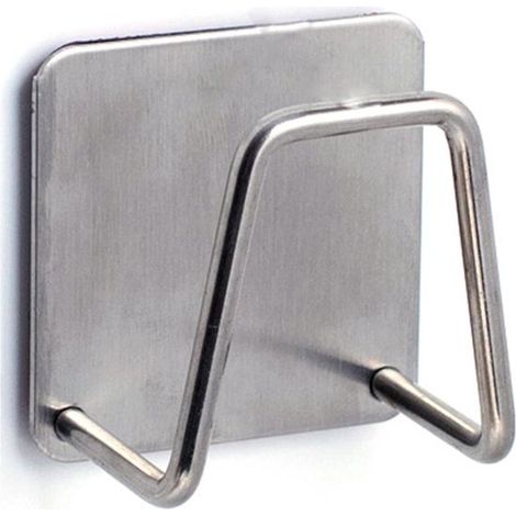 Paquete de 4 soportes autoadhesivos de acero inoxidable plateados para organizar esponjas de cocina y fregadero. (1/5)
