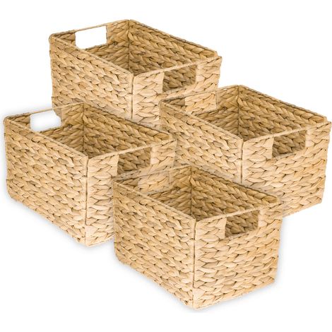HMF Aufbewahrungskorb, faltbarer Korb geflochten aus Wasserhyazinthe Seegras, 4er Set, Größe M, 32 x 23 x 20 cm (1/5)