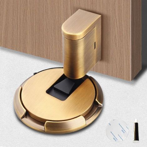 Magnetic door stop made of yellow bronze zinc alloy, solid magnetic door stop with adhesive and screws, 1 piece
