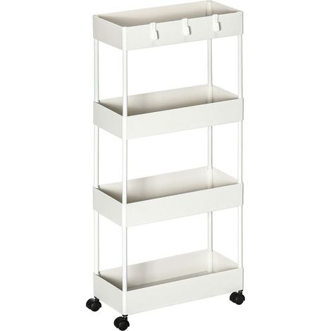Trolley cart of storage 4 levels to casters with baskets and hooks removable, white (1/5)
