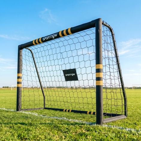 But de Football avec Mousse de Protection, 5 Piquets de Sol et Filet en PE, 180x60x120cm, Jaune (1/5)
