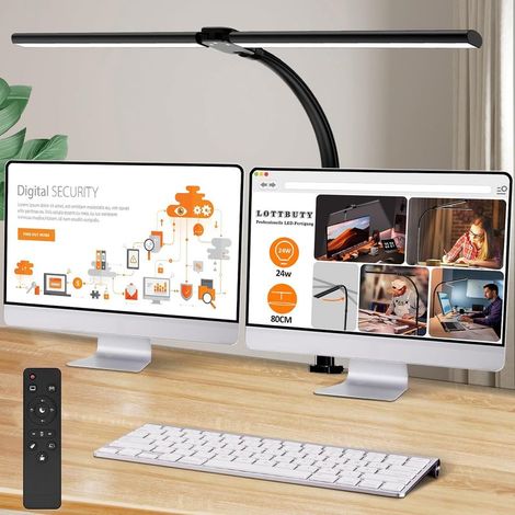 Lampe de Bureau LED Puissante,24W 80cm Lampes de Table Double tête Lampe Architecte Desk Lamp avec Pince,5 Modes de Couleur et 5 Luminosité Pour Ecran pc,éclairage de Bureau,Design,Lecture (1/5)