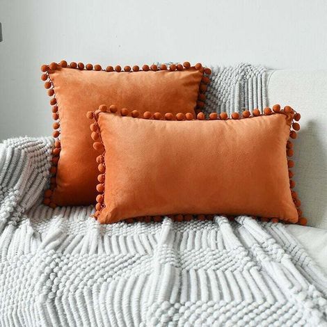 Ensemble de coussins décoratifs Aiperq 3050 pour chambre de fille, blanc, comprenant 2 coussins et des accessoires de finition pour canapé, design réversible, velours uni orange A (1/5)