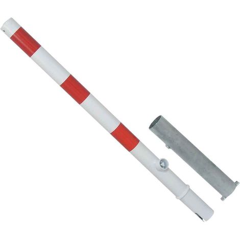 Schake Absperrpfosten herausnehmbar mit Dreikantschloss aus Stahlrohr Ø60x2,5mm weiß mit rot reflektierenden Leuchtstreifen und Stahlkappe 900mm Überflur ohne Ösen (1/3)