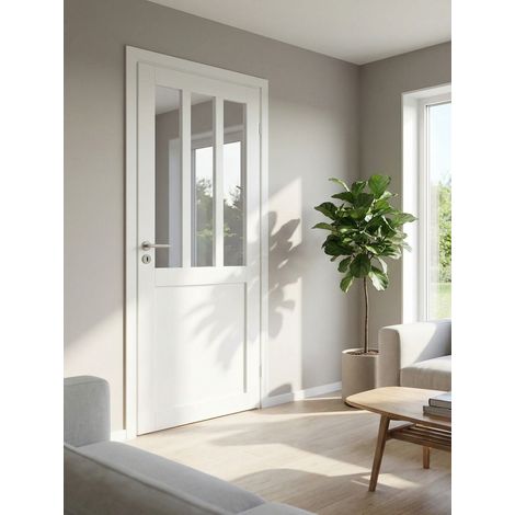 Bloque de puerta de taller blanco H204 x L73 cm, borde de tablero P. izquierdo, manija Pomerol GD MENUISERIES
