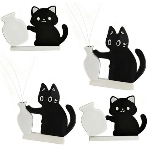 Lot de 4 Aimant Frigo Organisateur de Moustache de Chat Petit Vase Noir (1/5)