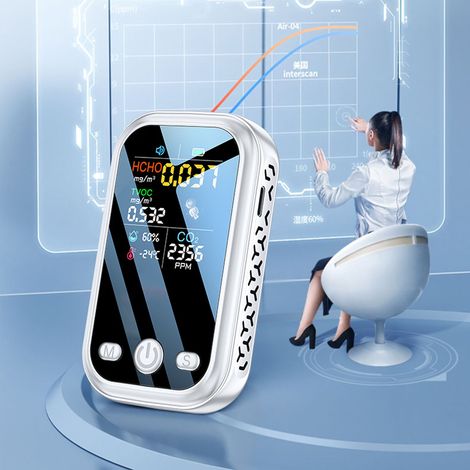 Moniteur de qualité de l'air intelligent 5 en 1, multifonctionnel, rechargeable par USB, blanc (1/5)