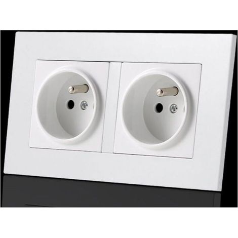 Double Prise - 2P+T 16A - Installation Encastrée - Compatible Double Boîte D'encastrement - Blanc (1/4)