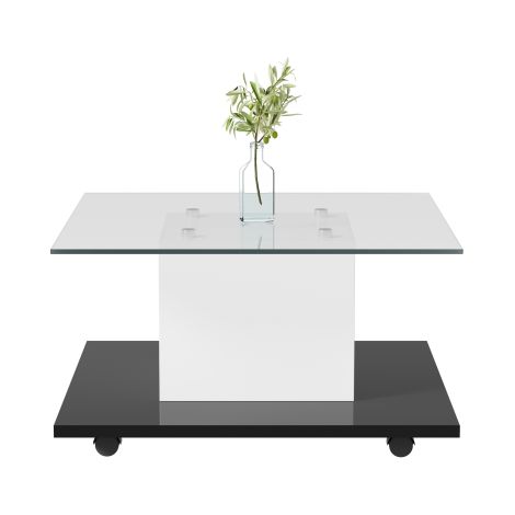 Table basse verre trempé LED noir et blanc, roulettes, 80x40x80 cm (1/5)