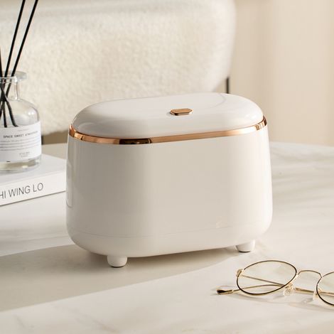 Cestino da tavolo con coperchio, mini cestino da scrivania in ABS da 2 litri, per soggiorno, sala da pranzo, camera da letto, bagno (bianco)