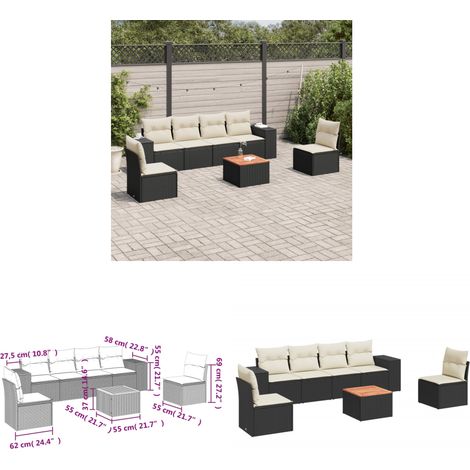 Salon de jardin 7 pcs avec coussins noir résine tressée - Salon De Jardin - Meuble Extérieur - Set Salon - Résine Tressée - Rotin Synthétique - Home & Living (1/3)