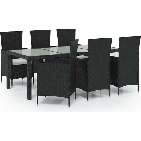 Maison Exclusive - Set da Pranzo da Giardino 7 pz con Cuscini in Polyrattan Nero (1/5)