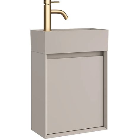 Mobile lavabo sospeso con lavabo in resina beige opaco e rubinetto Beige opaco 40 x 25.5 x 57 cm - SOREL (1/5)