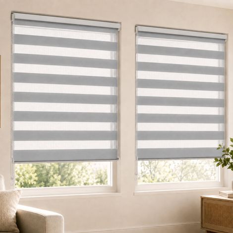 Vounot – Lot de 2 stores enrouleurs jour-nuit 90x150cm – Installation sans perçage ou avec – Tissu polyester gris – Accessoires inclus