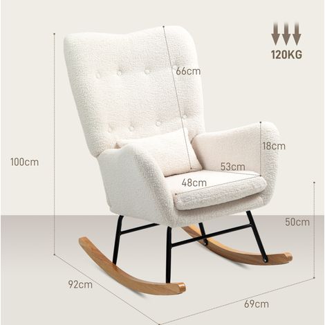 Sedia a dondolo con braccioli, tessuto effetto teddy, cuscino lombare, bianco crema (1/4)