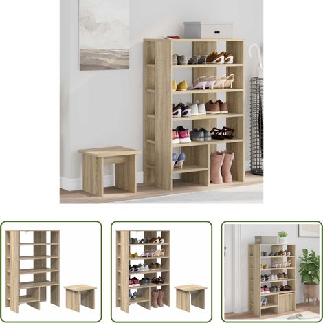 vidaXL Schuhregal - Schuhschrank mit Regal 2 pcs Sonoma-Eiche Holzwerkstoff (1/5)