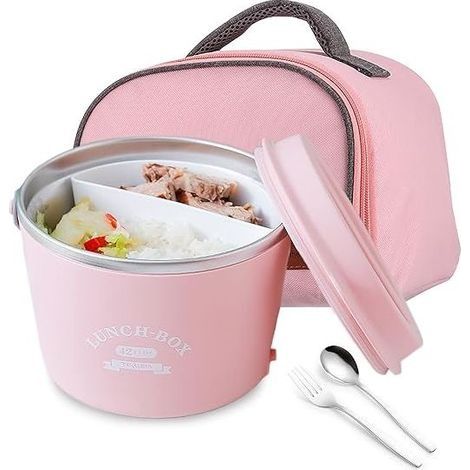 Boîte à lunch électrique, chauffe-nourriture de 1,2 L avec récipient en acier inoxydable 304 de qualité alimentaire, pour la maison, l’école et le bureau, étanche et étanche, livré avec cuillère, four (1/5)