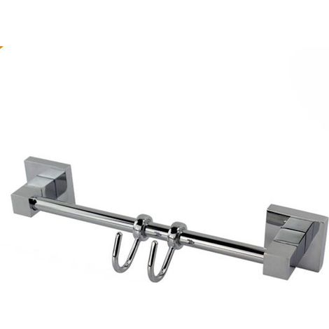 Trade Shop - Toallero Con 2 Ganchos Fijación A Pared Baño Cuadrado 59194 - (1/2)