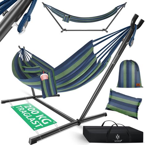 KESSER® Hängematte LAKE mit Gestell Doppelhängematte für 2 Personen-Stabiler Rahmen 200kg Belastbarkeit Indoor & Outdoor XXL Hängesessel Doppel   Blau