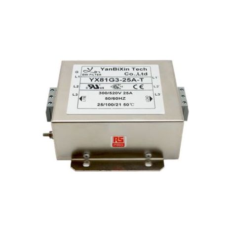 Filtre secteur RS PRO, 25A max, 3 phases, 520 V c.a. max, Montage sur châssis