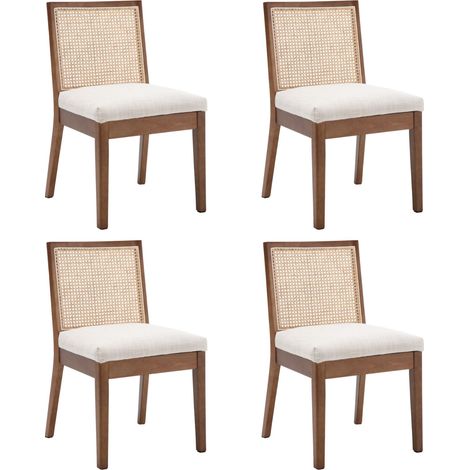 Wahson Dining Chairs 4Pcs in Rattan Rustic Kitchen Chairs Upholstered for Living Room Restaurant, Beige