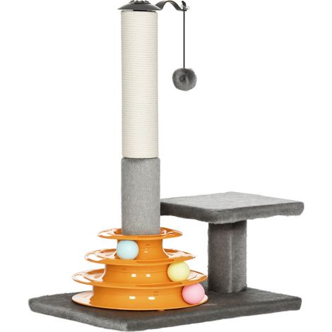 PawHut 56cm Cat Tree Tower Activity Centre, Climbing Stand Kitten House Furniture w/ Scratching Posts, Toy Ball - Grey
