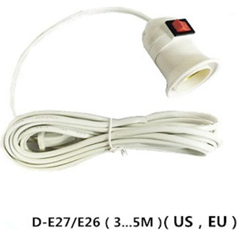 Suspension lumineuse avec cordon, culot à vis E27, prise biphasée avec interrupteur, disponible aux normes européennes et américaines.