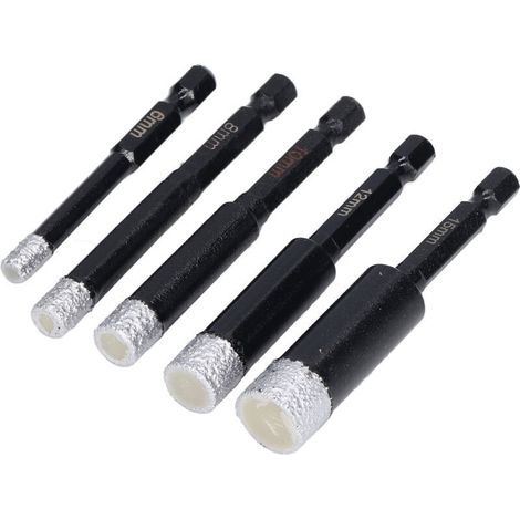 5 pièces Forets Diamantés pour Granit et Marbre, Tige Hexagonale, Tailles 6-15mm pour Céramique (1/5)