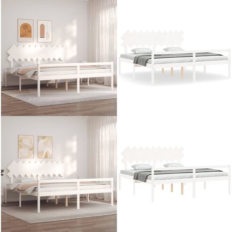 Seniorenbett mit Kopfteil 200x200 cm Weiß Massivholz - Holz-Bett - Massivholz-Bett (1/5)