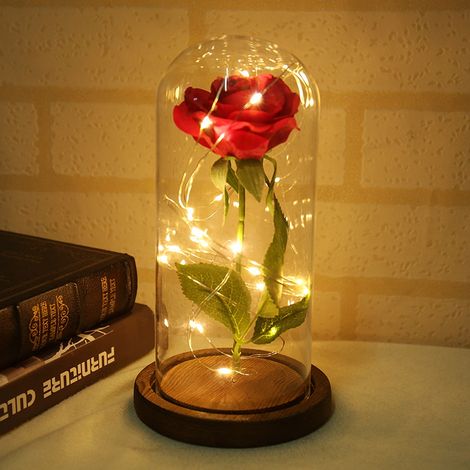 LED-Simulations-Rosen-Dekorations-Nachtlicht, Valentinstags- und Jahrestagsgeschenk, brauner Sockel (1/5)