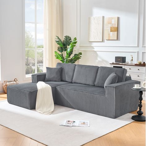 Sofá rinconera modular de pana gris, 2 plazas con chaise longue DESVIAE (1/5)