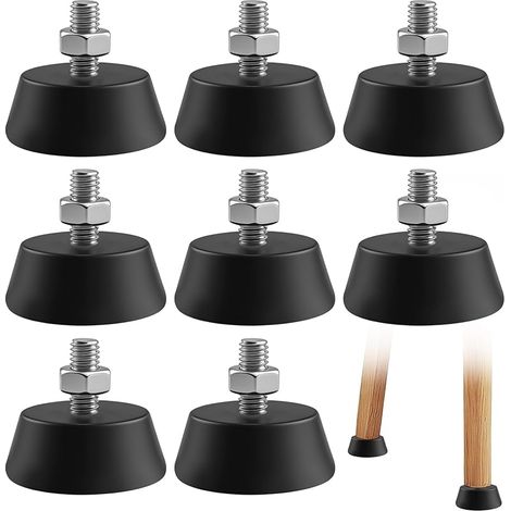8 Pièces Pieds en Caoutchouc Vissables, Amortisseurs Caoutchouc M6 x 16 mm, Diamètre de Base 32 mm, Pieds de Meuble M6 pour Armoires, Tables, Chaises, Canapés, Vitrines (Noir) (1/5)