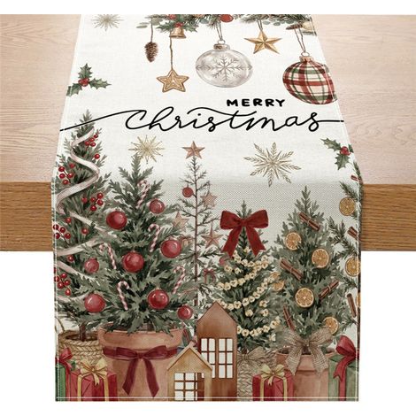 Chemin de table de Noël neuf, imprimé Père Noël et rennes, longue nappe bannière - 180 x 30 cm (polyester) - 7