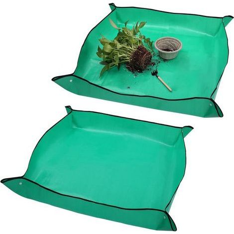 Lot de 2 tapis de rempotage - 100 x 100 cm - Tapis imperméable - Tapis pliable pour plantes (1/5)
