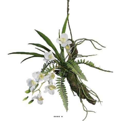 Orchidée Dendrobium factice Latex sur branche à suspendre L50cm Crème - couleur: Crème