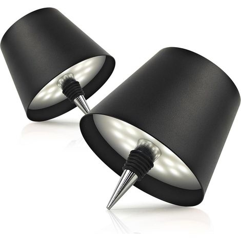 Lampe Pour Bouteille - Lampe Rechargeable Sans Fil - Commande Tactile - 3 Températures De Couleur - Variateur D'intensité - Pour Salon Et Salle À Manger - 2 Pièces - Noir