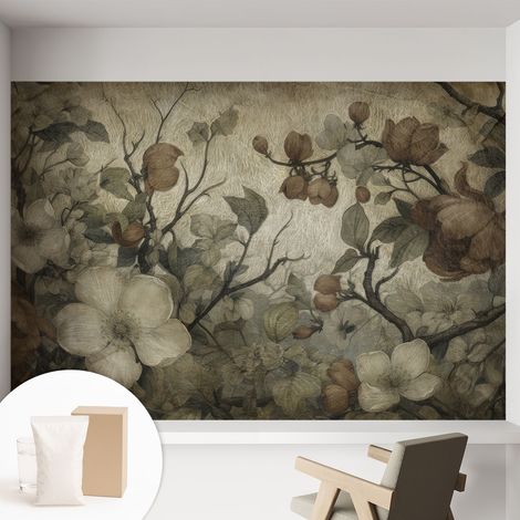Papier peint intissé décoratif avec colle pour salon chambre et bureau Installation rapide Beauté florale 152x104 cm (1/5)