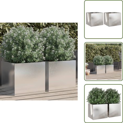 The Living Store Pflanzkübel 2 Stk. Silbern 32x30x29 cm Edelstahl - Edelstahl Pflanzkübel - Blumentopf Set - Balkonpflanzenkübel - Gartendeko - Outdoor Möbel (1/5)