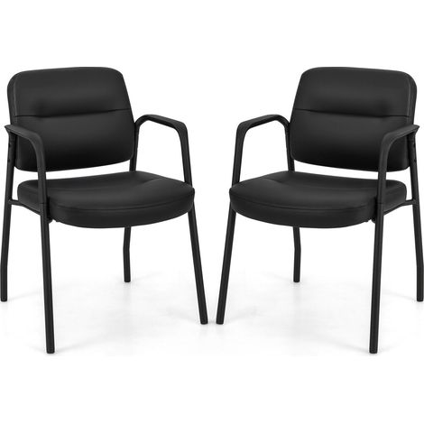 COSTWAY Meeting Chair Set of 2 Upholstered PU Leather Conference Chairs Guest Chair (1/5)