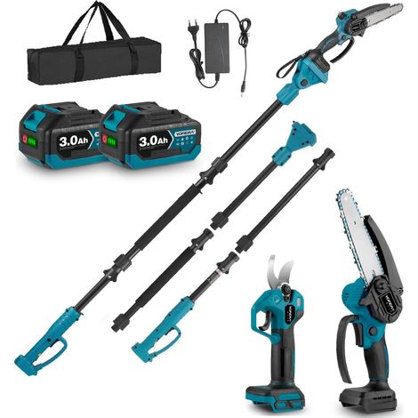 4 in 1 Cordless Pole Pruner Brushless Pruning Shears 25 mm, 6 Inch Mini Chainsaw, 200 cm Telescopic Pole, 180° Adjustable Angle, 2 x 3.0 Ah Batteries (1/5)