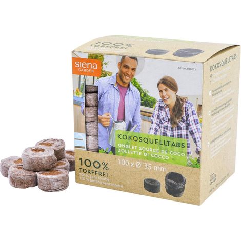100 Kokos-Quelltabs mit Netz Ø35 mm im Verkaufskarton (1/2)