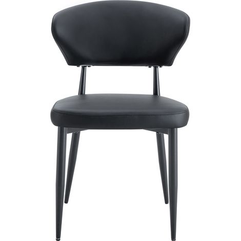 Silla de comedor negra de PU con respaldo ergonómico curvado, set de 2 (1/5)