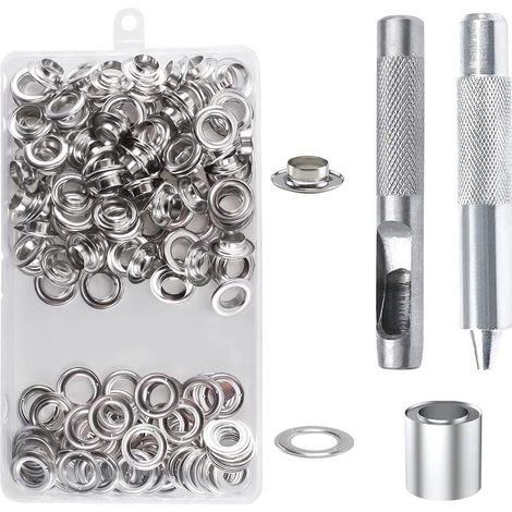 100 Set Grommet Tool Kit Kit,12mm Metal Grommet Sets with 3pcs Grommet Tools for Canvas Tarpaulin Tent Leather Repair