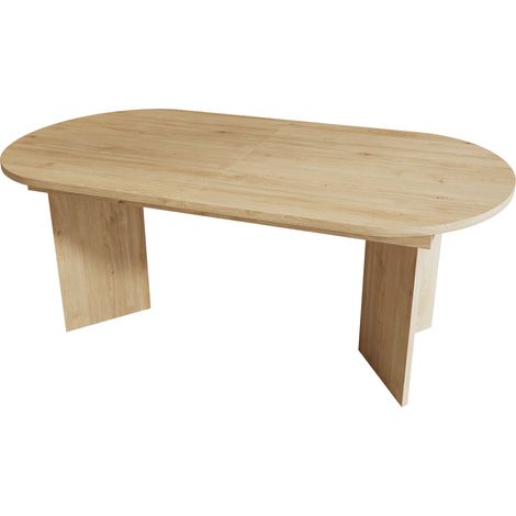 Mesa de comedor extensible 140/180 x 90 cm para 6-8 personas, MDF color roble (1/5)
